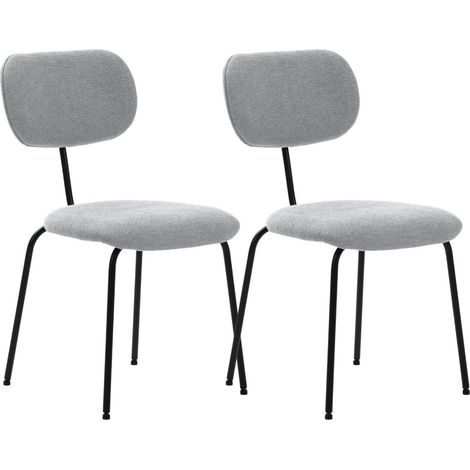Lot de 2 chaises tissu maille douce gris arrière dossier bois pieds métal noir - DARLENE (1/5)