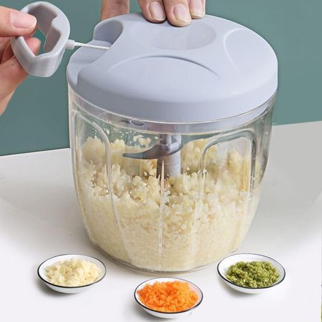 Hachoir à légumes - Hachoir de cuisine - Hachoir manuel - Effeuilleur - Trancheuse à légumes - Mini hachoir - Trancheuse à oignons manuelle - Hachoir multifonctionnel à cordon - 900 ml - Trancheuse à (1/4)