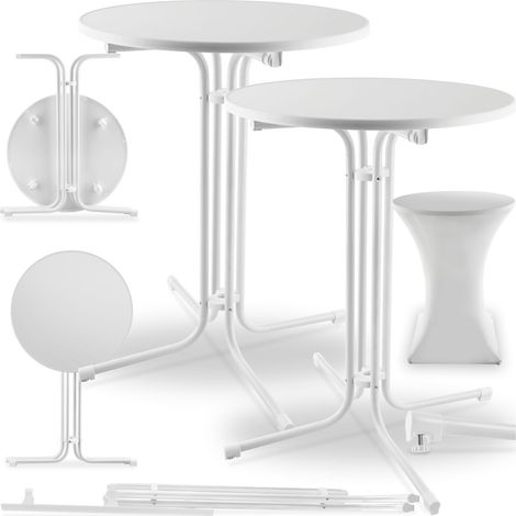 Lot de 2 tables hautes pliables rondes avec housse 90x110 cm blanc