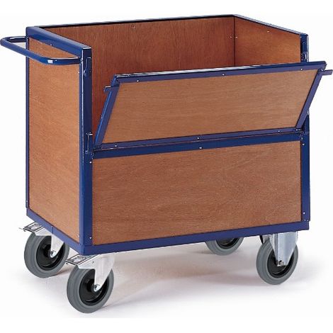 Rollcart Holzkastenwagen halb geklappt und vergittert mit Deckel 965x665mm