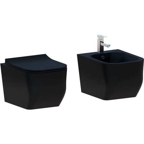 Coppia Sanitari Sospesi Rimless Senza Brida Serie New Edge Nero Opaco Coprivaso Soft-Close Incluso (1/7)