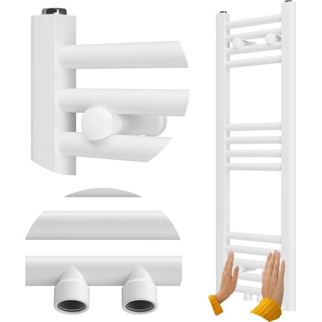 Radiateur Salle de Bain Granitan Raven 90x30 cm Blanc Échelle Chauffage Central et Électrique (1/5)