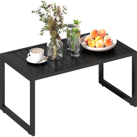 Table basse extérieure avec plateau à lattes, cadre en aluminium, pour balcon, patio, terrasse, 90 x 50 x 42 cm, noir (1/5)