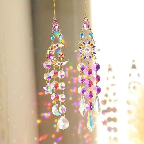 Attrape-Soleils en Cristal,Pendentif Prisme Attrape-Soleil en Cristal Coloré,Suncatcher Pendentif,Soleil Cristal Décoration,Fabricant Arc-en-Ciel Suspendu pour Fenêtre Jardin (1/5)