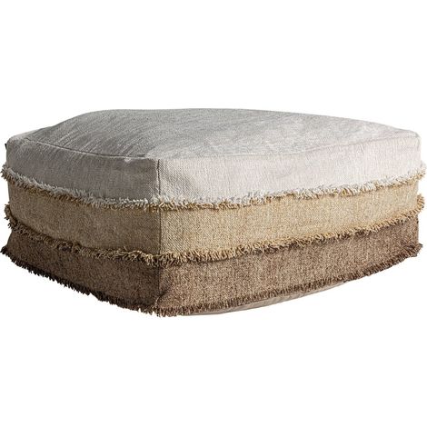 Pouf en coton marron finition marbrée style classique élégant - Marron marbré coton naturel (1/4)