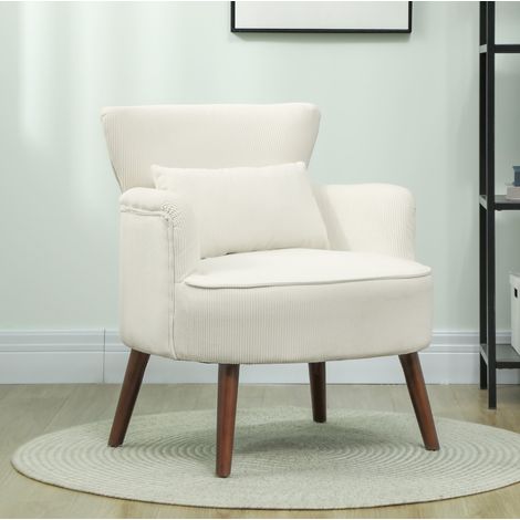 Fauteuil lounge 69x69.5x78 cm blanc crème en polyester avec accoudoirs arrondis et coussin lombaire (1/5)