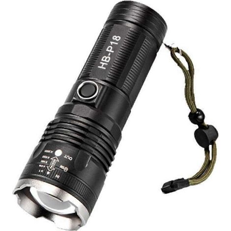 Lampe torche LED portable d'extérieur à forte puissance, étanche et d'urgence - Noire (1/5)