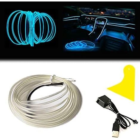 SHINING HOUSEBande lumineuse intérieure de voiture, fil lumineux néon 5M avec protection par fusible, adapté à la décoration de voiture (5M, bleu glacier)