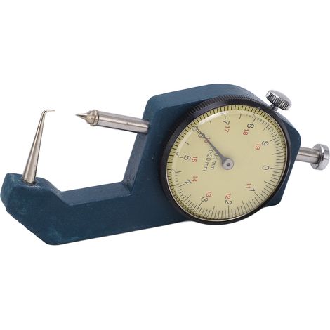 Micromètre d'épaisseur portable à échelle transparente et aiguille, résistant à l'usure, pour mesures de 0 à 20 mm. Pointe courbe. (1/5)