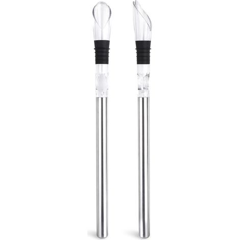Lot de 2 Tiges de Refroidissement pour Bouteille de Vin en Acier + Aérateur Verseur Anti-Goutte - Ensemble Bar pour Rosé et Vin Blanc à Température Idéale - Cadeau Fête Homme Femme (1/4)