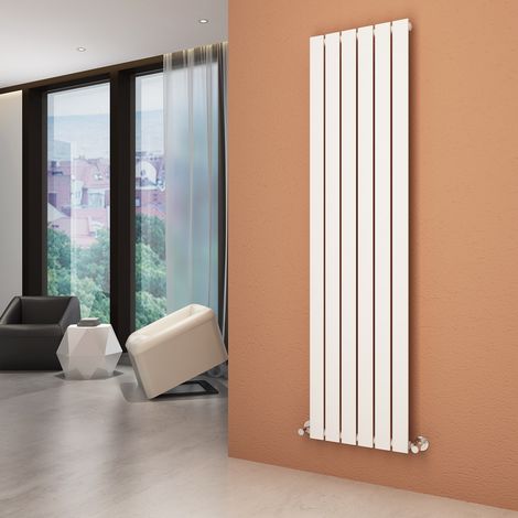 ELEGANT 1800 x 452 mm Modern Vertical Column Designer Radiator White Flat Single Panel Radiator Heater + Anthracite Thermostatic Radiator Valves (1/5)
