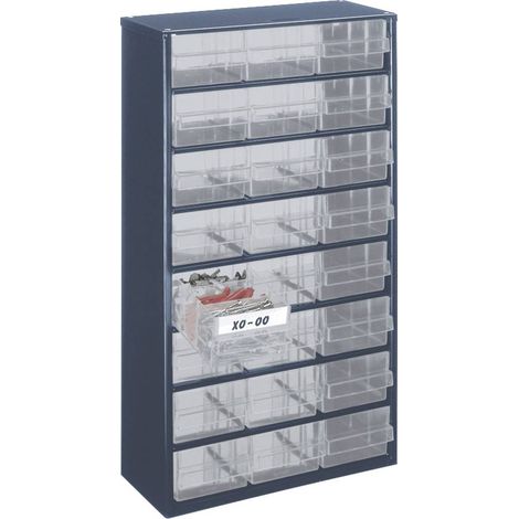 Magasin de petites pièces B306xL150xH552mm en acier galvanisé, bleu, 24 tiroirs en PP