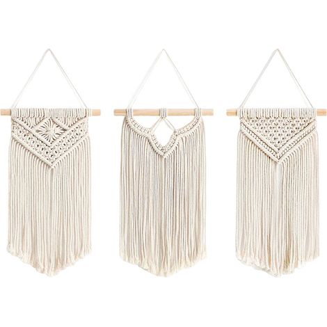 Tapestry Murale Tissée - Décoration Murale en Macramé avec Pompons - Pour Intérieur Boho Chambre Enfant Bureau - Lot de 3 (1/5)