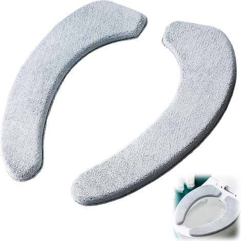 Coussin De Siège De Toilette - 2 Pièces - Flanelle Et Mousse - Confort Chaud - Universel Rond Rectangulaire - Gris 40x10cm (1/5)
