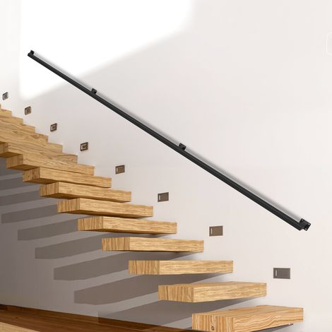 Jiubiaz Pasamanos de pared cuadrado 300 cm negro, hierro con recubrimiento en polvo, en 3 piezas, para escalera, pasillo, balcón, ático y oficina (1/5)