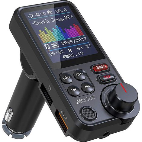 Transmetteur Bluetooth de voiture, adaptateur d'autoradio Bluetooth à écran couleur de 1,8" avec mic