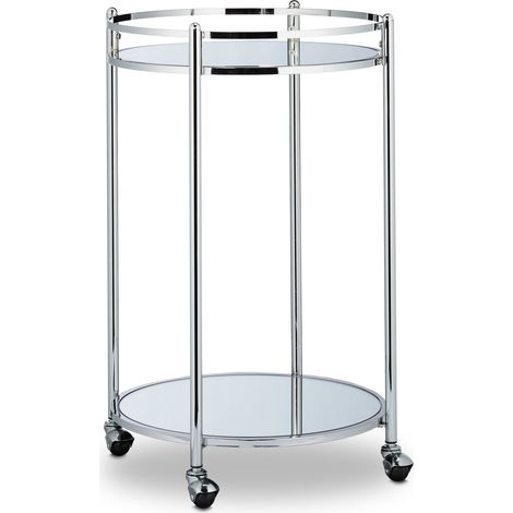 Carrello da bar rotondo con ruote 2 ripiani design elegante per servire bevande e piatti in acciaio cromato 130008538