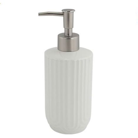 Cleafe - Dispenser Distributore Sapone Liquido Per Arredo Bagno In Ceramica Rigata Bianca 87802 - (1/2)