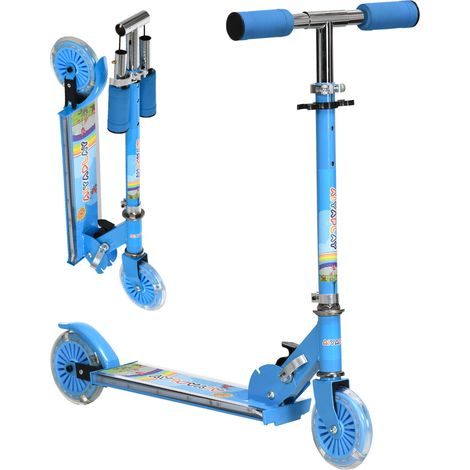 Trottinette pliante 3-7 ans 2 roues, 67x32x65-78 cm, charge 50 kg, bleu, LED musique, antidérapante, jouet enfant