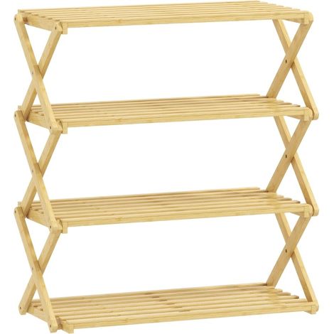 Étagère à chaussures en bambou naturel pliable 4 niveaux 60 x 29 x 67 cm, capacité 12 paires (1/5)