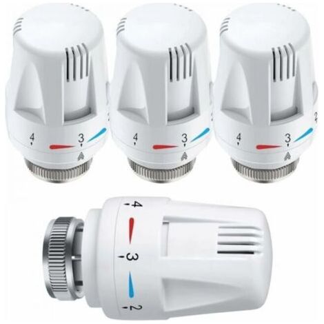 4pc Tête Thermostatique, 4 Pièces Thermostat, Tête De Rechange De Valve De Radiateur Standard M30 X 1,5 Contrôle De La Température, Blanc (1/5)