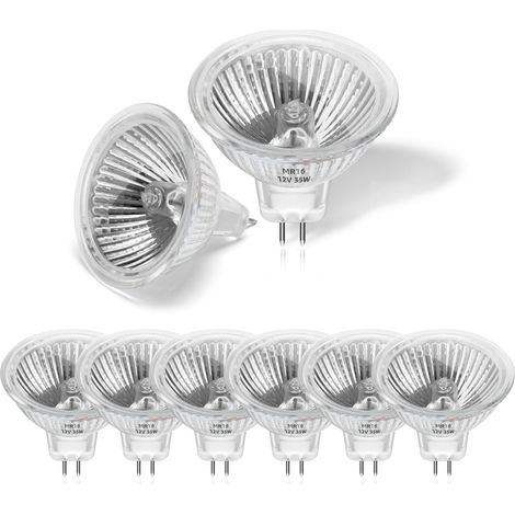 Pack de 8 Ampoules Halogènes MR16 35W 12V GU5.3 Dimmable, 350LM Blanc Chaud 2800K, 2 Broches avec Couvercle Verre pour Plafonnier, Spot Encastré sur Rail