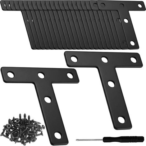 Pinces plates en métal en forme de T pour bois, 80 x 80 mm, plaques de réparation en acier inoxydable, support de seuil, entretoise, renfort, pour poteaux de clôture, meubles en bois (1/5)