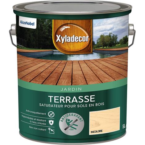Saturateur pour Sols Extérieurs en Bois - Terrasses, Abords de Piscine, Caillebotis - Antidérapant - Couleur : Mat Incolore - Quantité : 5L - 5324229 (1/5)