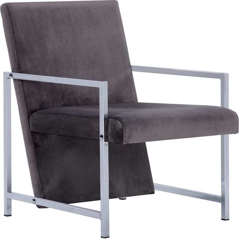 Armchair with Chrome Feet Dark Gray Velvet vidaXL (1/5)