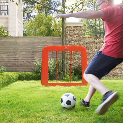 Filet de rebond de football, réglable, pliable, cadre en métal, filet en PE tout temps, inclus des piquets, rouge (1/5)