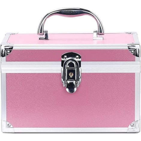 Organiseur cosmétique à tiroir, trousse de maquillage portable, boîte de rangement verrouillable pour bijoux et accessoires de maquillage, rose (1/5)