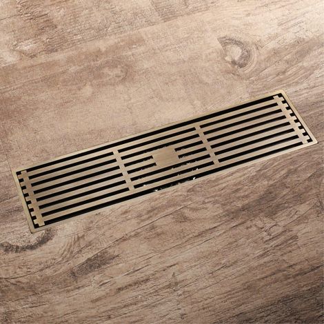 11.8 Inch Rectangular Brass Shower Floor Drain, Built-in Deodorant, Hair Catcher Strainer, Removable Grate Grate, Chrome Plated Solid Brass for Bathroom,Hotel(Bronze) (1/5)