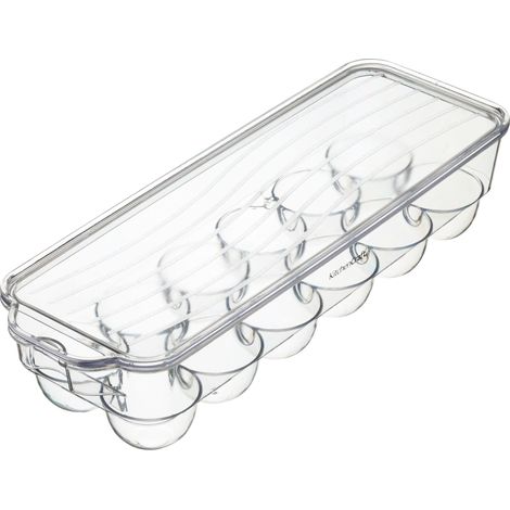 KitchenCraft Fridge-Safe Plastic Egg Holder with Lid, 32.5 x 11.5 cm (13" x 4.5") - Transparent