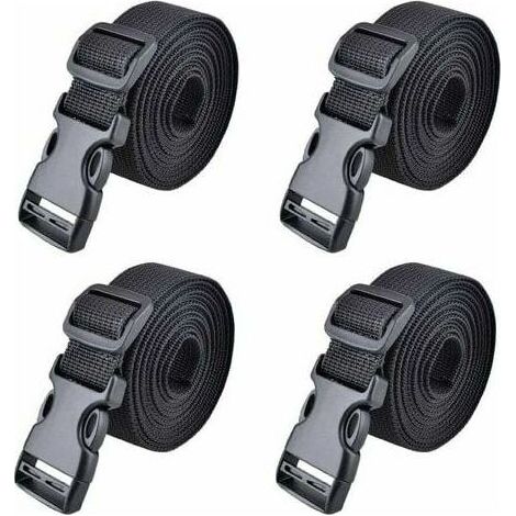 Sangle à boucle rapide Sangle de fixation plastique Sangle à cliquet pour fixation bagage 25 mm, 188 cm Fontainebleau Noir 4 pièces (1/5)