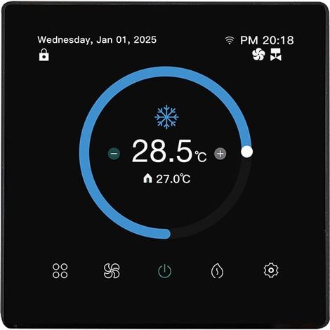 Tuya Termostato Smart WiFi per Fan Coil 2 Tubi Controllo Ventola 0-10V e Valvola 0–10V Nero (1/5)