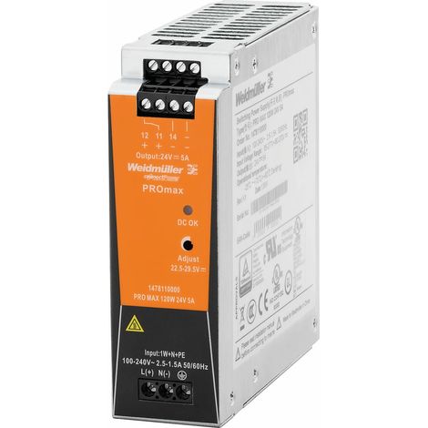 Weidmüller PRO MAX 120W 24V 5A Fuente de alimentación, Fuente de alimentación conmutada, 24 V, 1478110000