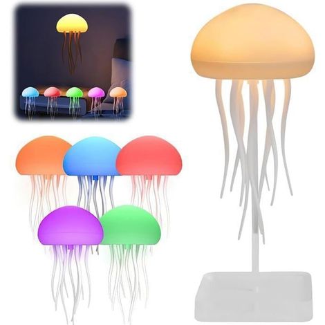 (Blanc)Lampe en Forme de Méduse,Lumière de Nuit Tamisée avec Méduse Dansante,Vielleuse avec Contrôle ocal,Tentacules Dansants et Couleur (1/5)