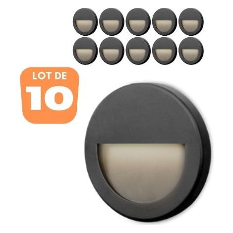 Lot de 10 spots LED mural rond noir 3W 3000K IP65 – Éclairage indirect pour sécurité – Installation simple en saillie – Diamètre 110mm – Braytron - VEKTAB2