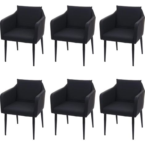 Lot de 6 chaises de salle à manger HWC-H93, chaise de cuisine fauteuil similicuir noir (1/5)