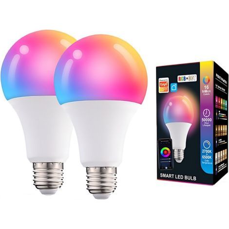 Ampoule intelligente.ampoule WiFi intelligente à intensité variable et à changement de couleur.compatible avec Alexa et Google Home.culot E27. 60 W.prend uniquement en charge la bande 2.4 GHz.lot de 2