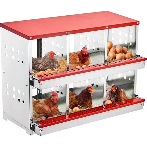 Caisse de Nidification en Métal pour Poules, 6 Compartiments, Design à Rouleau, Montée au Mur, Ventilée, Construction Durable (1/5)