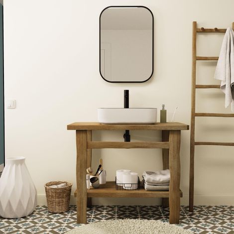 Mobiletto sottolavabo singolo OFICIO 95cm con gambe in rovere massello (1/5)