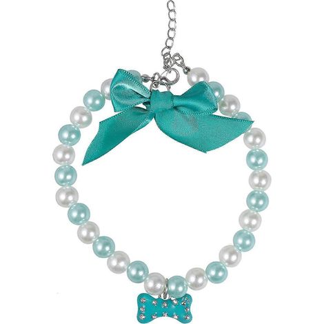 Collar azul con lazo y colgante de perlas para mascotas (2 unidades) (1/5)