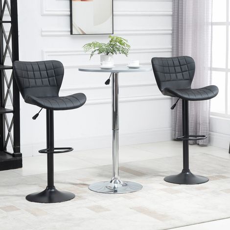 Lot de 2 tabourets de bar 47x51, 5x89-109 cm réglables pivotants 360° en simili cuir noir (1/5)