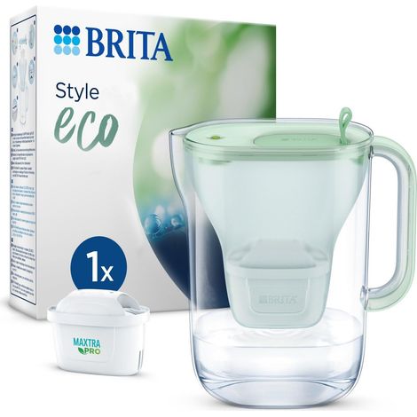BRITA Green Eco Style Water Filter Jug (2.4 L) with 1 Maxtra Pro All-in-1 Cartridge - Durable Water Filter with Modern Design to Reduce Limescale, Chlorine, Lead and Impurities (1/5)