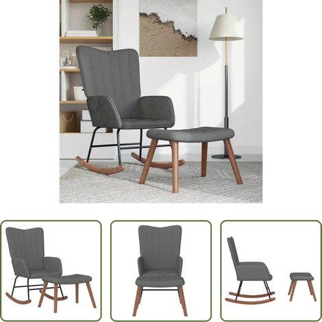 Hocker - Schaukelstuhl mit Hocker Samt Dunkelgrau (1/5)