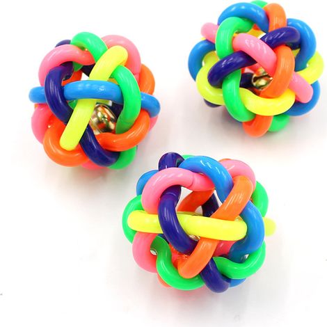 Set mit 3 Spielzeugen für Katzen und Hunde, Ball mit Glöckchen, Durchmesser: 6 cm, mehrfarbig