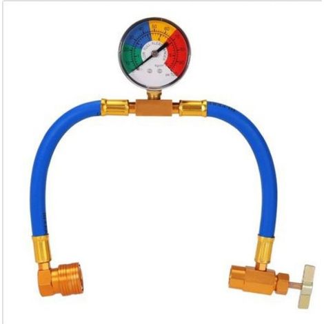 Tuyau de remplissage de réfrigérant de climatisation R134a avec manomètre pour voiture (bleu) (1 pièce) (1/4)