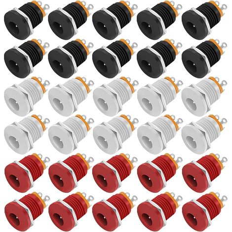 30 Pièces Mini Prise 12 Volt Femelle Connecteur 5.5mm x 2.1mm Alimentation Fiche à Souder, 5,5 x 2,1 mm DC Connecteur Jack Femelle 3 Broches Connecteur Monté sur Panneau