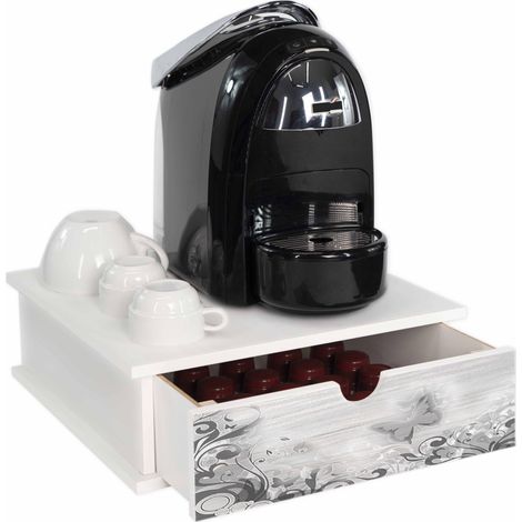 Contenitore Porta Capsule e Cialde caffè Cassetto ORGANIZER White BUTTERFLY farfalle 33x33 cm in legno (1/4)